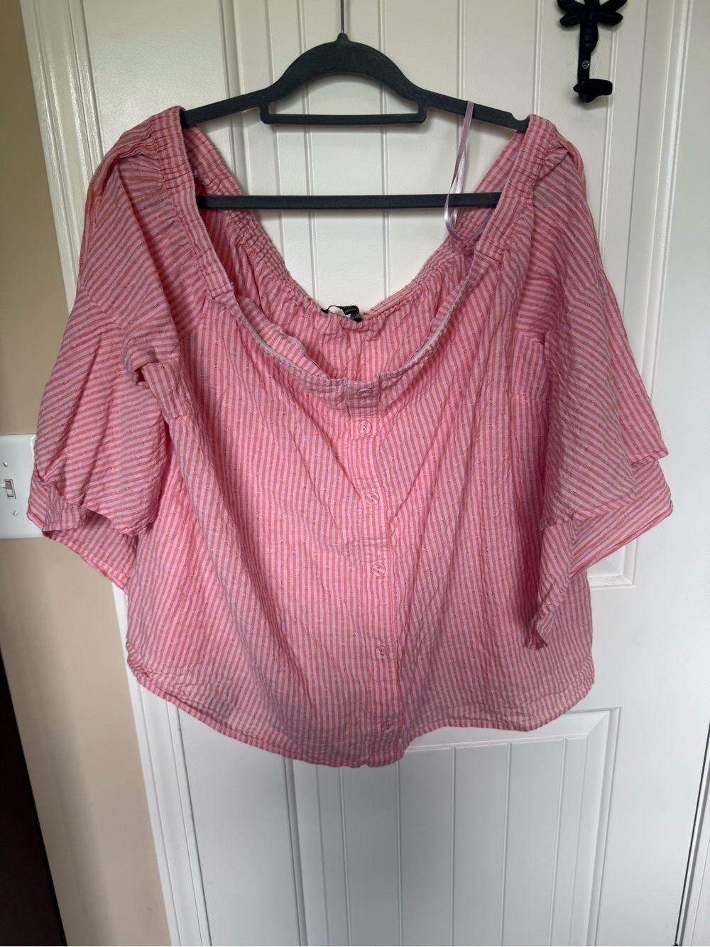 Lane Bryant Pink Striped Off-Shoulder Blouse